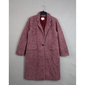 LOFT Coat Womens Large Pink Herringbone Classic Overcoat Preppy Academia Jacket